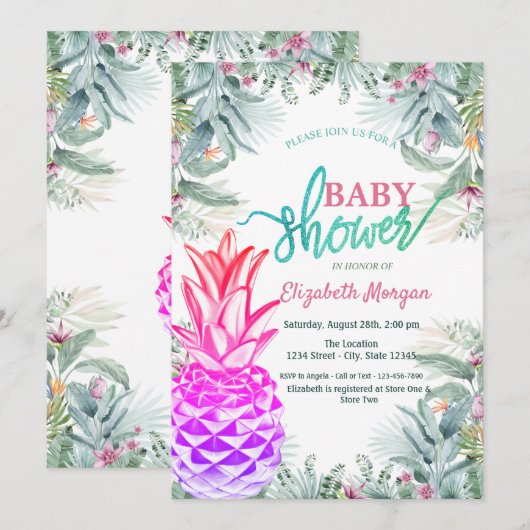 Baby shower Tropisch leder uit wollen ananas Kaart (Voorkant / Achterkant)