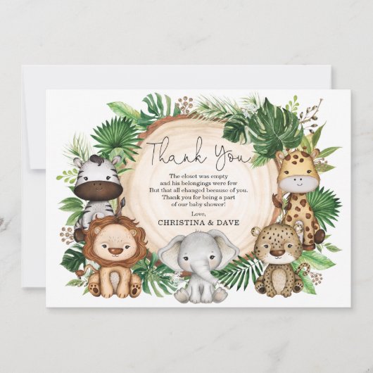 Baby shower Tropisch Oerwoud Safari Dieren Bedankkaart (Voorkant)