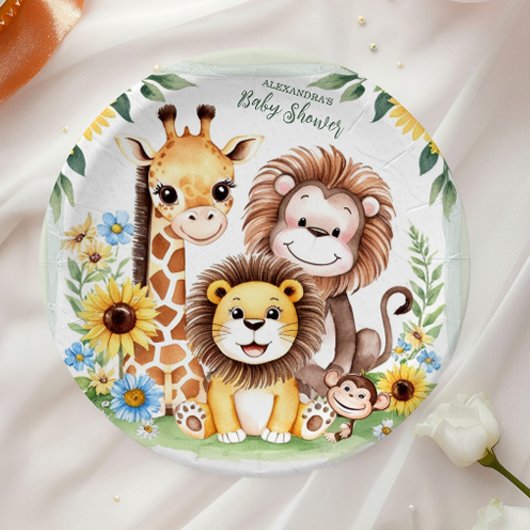 Baby shower Tropisch Oerwoud Safari Dieren Papieren Bordje