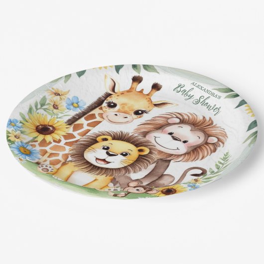 Baby shower Tropisch Oerwoud Safari Dieren Papieren Bordje (Gekanteld)