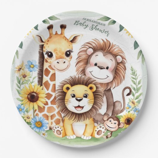 Baby shower Tropisch Oerwoud Safari Dieren Papieren Bordje (Voorkant)