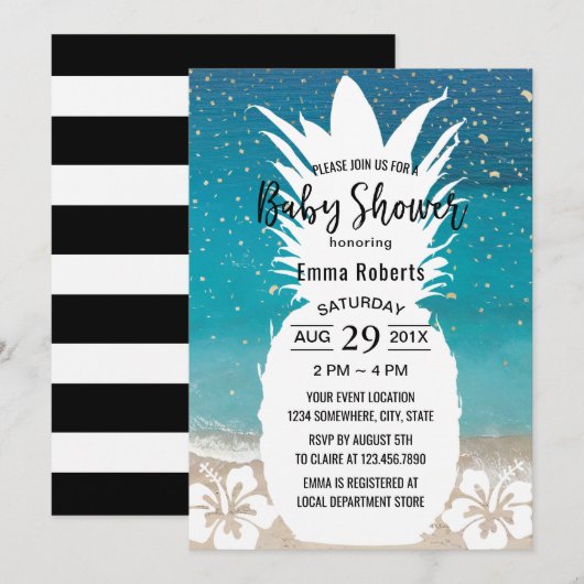 Baby shower tropische anananas en bloemkool kaart (Voorkant / Achterkant)