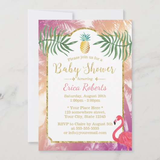 Baby shower Tropische ananas en palmbomen Kaart (Voorkant)