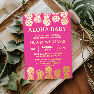 Baby shower tropische ananas luau roze folie uitnodiging