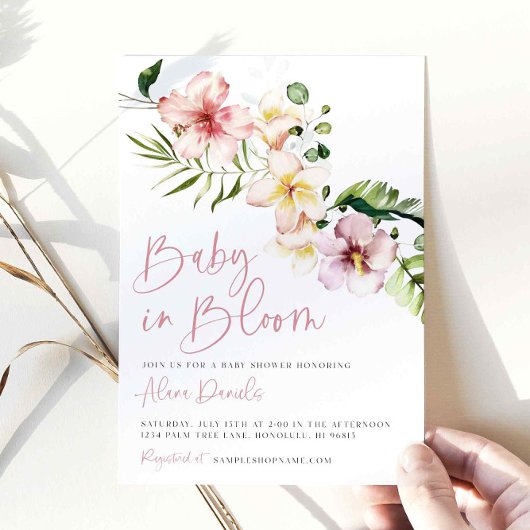 Baby shower Tropische bloemen, Baby in Bloom Kaart