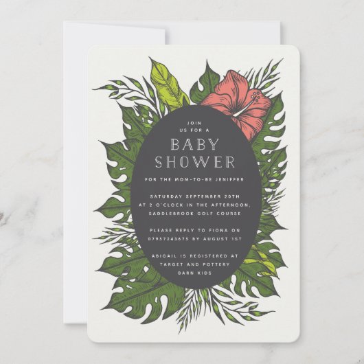 Baby shower tropische bloemen kaart (Voorkant)