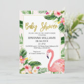 Baby shower Tropische Floral Flamingo Kaart (Staand voorkant)