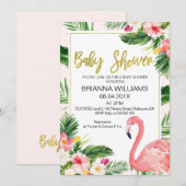 Baby shower Tropische Floral Flamingo Kaart (Voorkant / Achterkant)