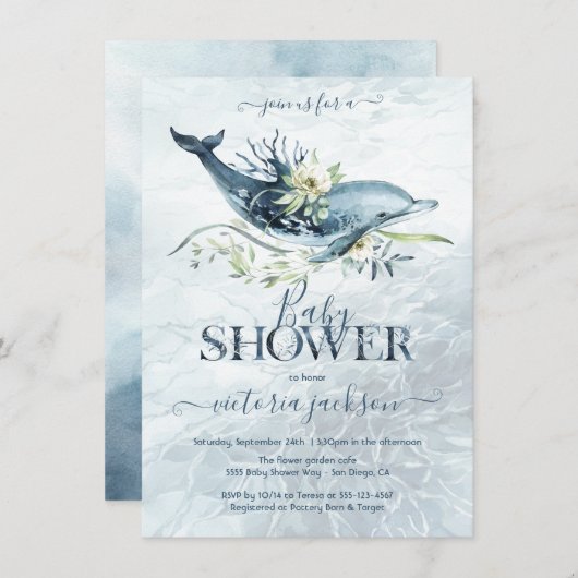 Baby shower tropische oceaan dolfijn kaart (Voorkant / Achterkant)