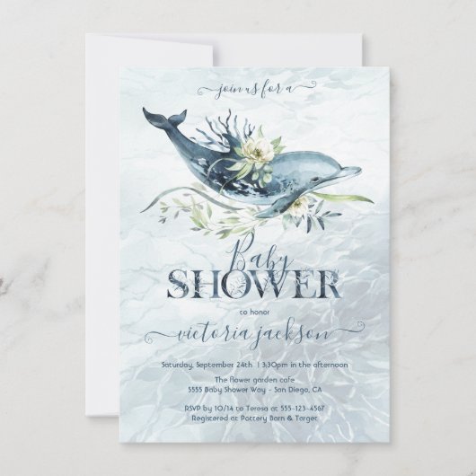 Baby shower tropische oceaan dolfijn kaart (Voorkant)