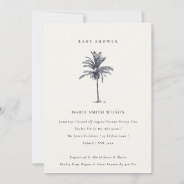 Baby shower Tropische palmboom Navy Kraft Noite Bedankkaart