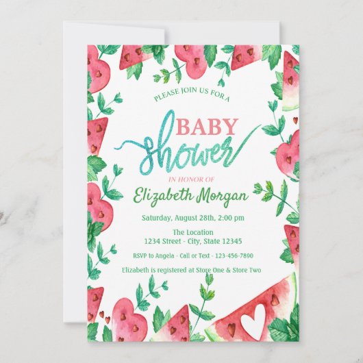 Baby shower tropische watermeloenen kaart (Voorkant)