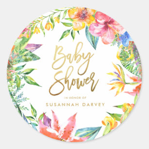Baby Shower Tropische Waterverf kalligrafie goud Ronde Sticker