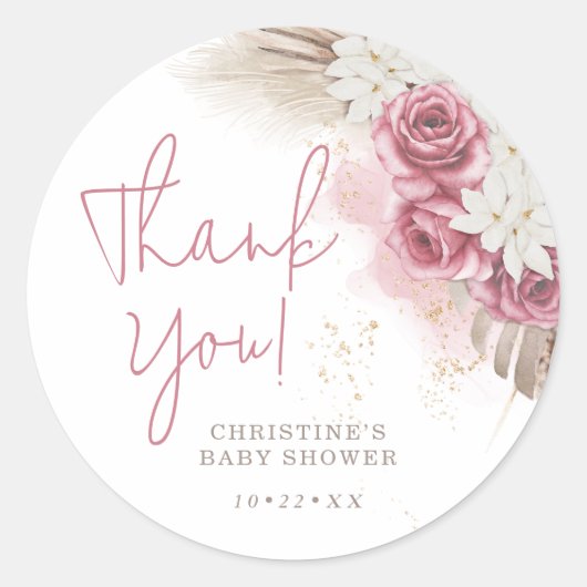 Baby shower tropische Waterverf Rozen Ronde Sticker (Voorkant)