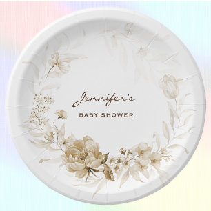 Baby shower Tuin Bloemen 7-in Sepia Papieren Bordje