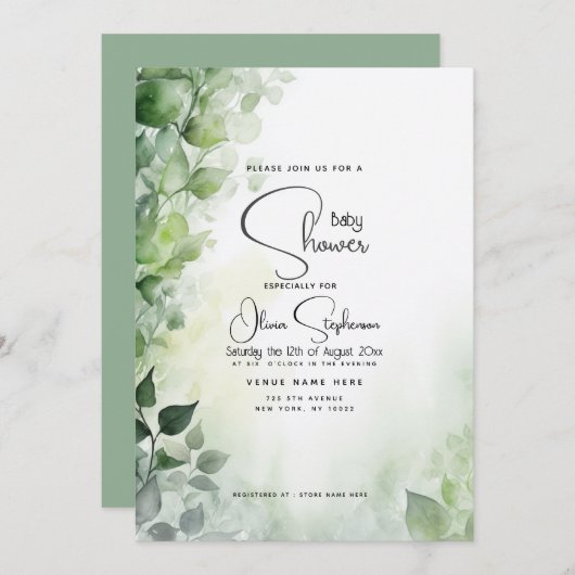 Baby shower- Tuin Ivy Botanical Kaart (Voorkant / Achterkant)