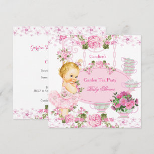 Baby Shower Tuin Thee Feestje Kant Werk Roze Blond Kaart