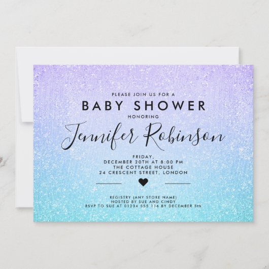 baby shower Turquoise Paarse Glitter Paint Kaart (Voorkant)