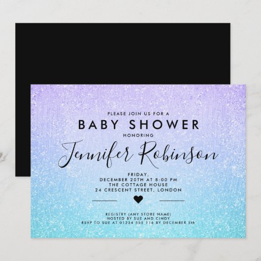 baby shower Turquoise Paarse Glitter Paint Kaart (Voorkant / Achterkant)