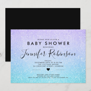 baby shower Turquoise Paarse Glitter Paint Kaart