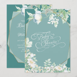 Baby Shower | Turquoise Wilde Bloemen Bessen Geome Kaart