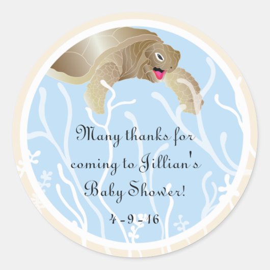 Baby shower "Turtle/Blue" Stickers 1 1/2" of 3" (Voorkant)