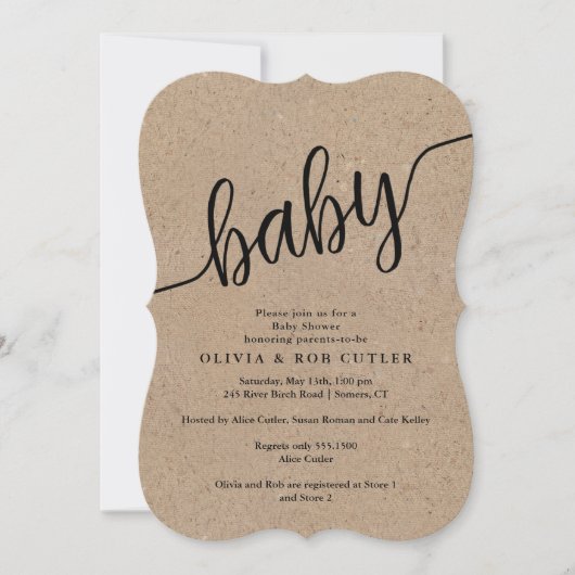 Baby shower TUSSENTIJDS Script Kraft Kaart (Voorkant)
