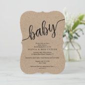Baby shower TUSSENTIJDS Script Kraft Kaart (Staand voorkant)