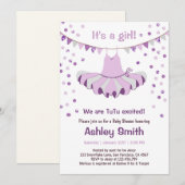 baby shower TuTu Paars Silver Uitnodiging (Voorkant / Achterkant)