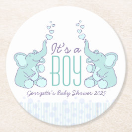 Baby shower twee olifanten Het is een jongen onder Ronde Kartonnen Onderzetter