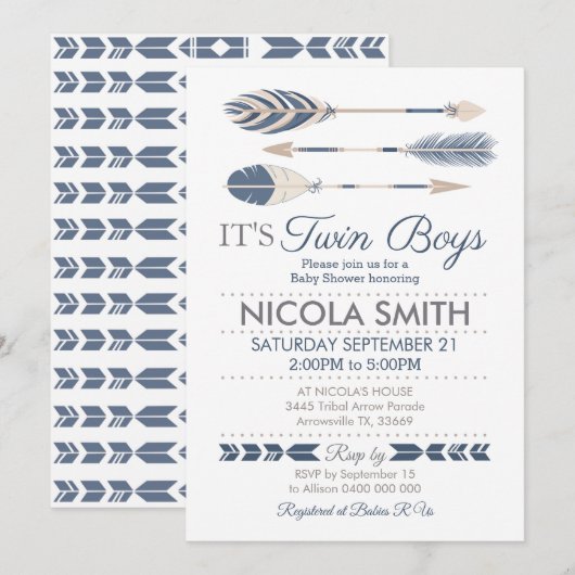 Baby shower tweekleppige jongens tribale kaart (Voorkant / Achterkant)