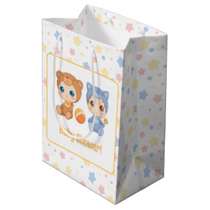 Baby Shower Tweelingen Kat Beer Sterren Medium Cadeauzakje