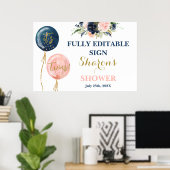 Baby shower-tweelingteken roze en blauwe ballonnen poster (Thuiskantoor)
