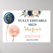 Baby shower-tweelingteken roze en blauwe ballonnen poster (Voorkant)
