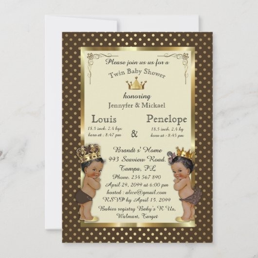 Baby shower Twin Baby's, Marron, zeer trendy Kaart (Voorkant)