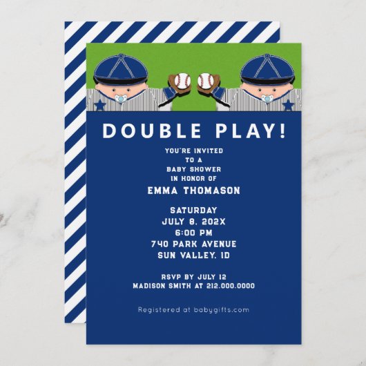 Baby shower Twin Boys Baseball Kaart (Voorkant / Achterkant)