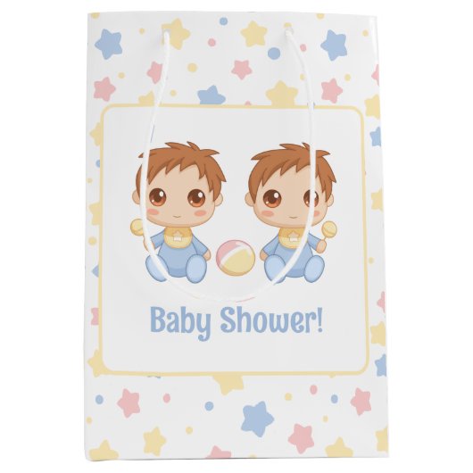 Baby shower Twin Boys Medium Cadeauzakje (Voorkant)