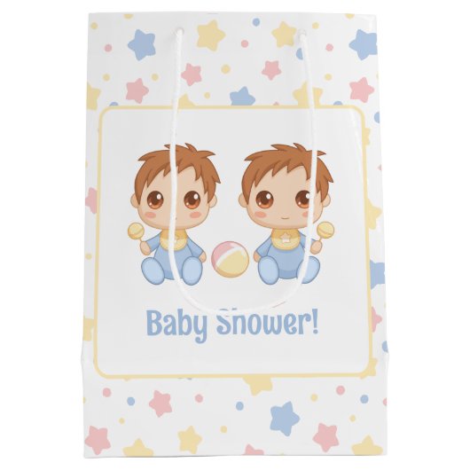 Baby shower Twin Boys Medium Cadeauzakje (Achterkant)