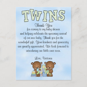 Baby shower Twin Boys Teddy Bear Briefkaart