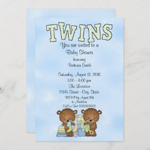 baby shower Twin Boys Teddy Bear Kaart