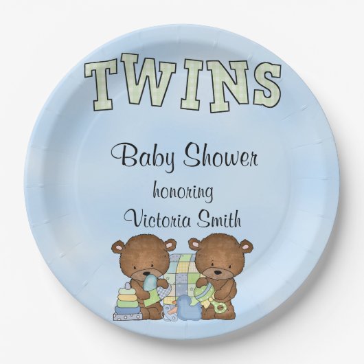 baby shower Twin Boys Teddy Bear Papieren Bordje (Voorkant)