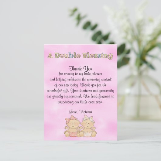 Baby shower Twin Girls Briefkaart (Staand voorkant)