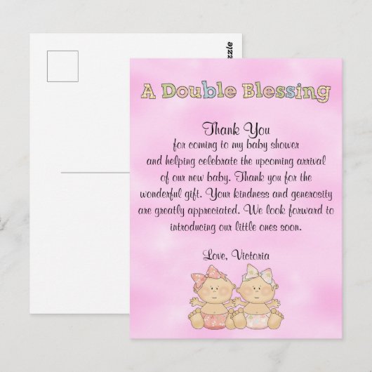 Baby shower Twin Girls Briefkaart (Voorkant / Achterkant)