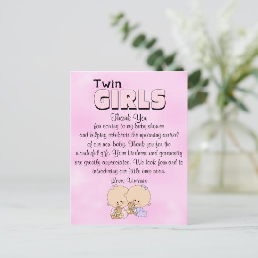 Baby shower Twin Girls Briefkaart (Staand voorkant)
