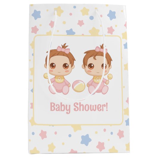 Baby shower Twin Girls Medium Cadeauzakje (Voorkant)