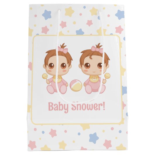 Baby shower Twin Girls Medium Cadeauzakje (Achterkant)