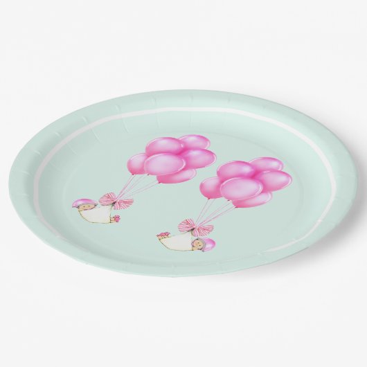 Baby shower Twin Girls Papieren Bordje (Gekanteld)