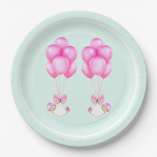 Baby shower Twin Girls Papieren Bordje (Voorkant)