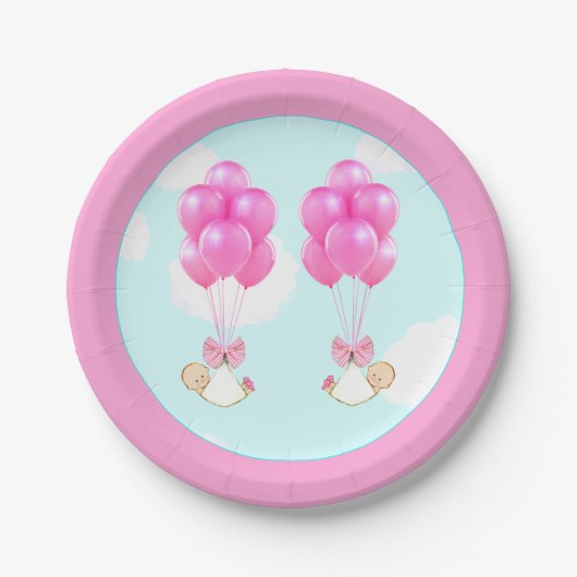Baby shower Twin Girls Papieren Bordje (Voorkant)