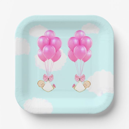 Baby shower Twin Girls Papieren Bordje (Voorkant)